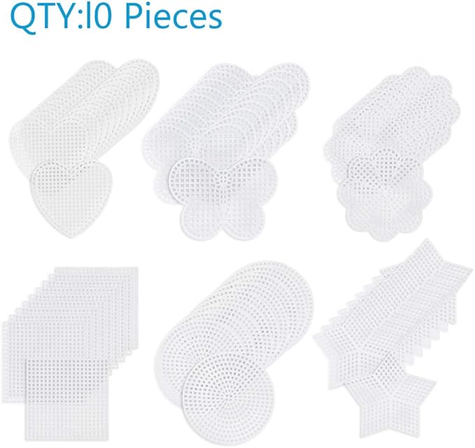 Pllieay 60-Piece Mesh Plastic Canvas Kit - 6 Shapes, 3-Inch Clear Canvas, 12 Colors Acrylic Yarn and Tools for Embroidery, Knit and Crochet Projects