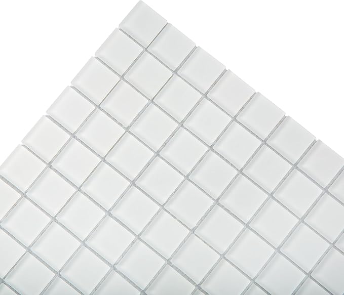 Glass 1x1 Mosaic 0.97 sq ft/Piece Pack of 1,Ice White Matte Glass Square Mosaic Tile 1" x 1" –Backsplash, Bathroom, Shower, or Pool - Not Peel & Stick - Water-Resistant Indoor Outdoor Decorative Tile