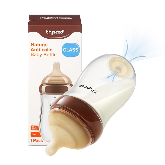 Thyseed Glass Natural Anti-Colic Baby Bottles | Newborn Breast Like Nursing Bottle for Breastfed Babies with Nipple(3-7 Months),8oz,1pack