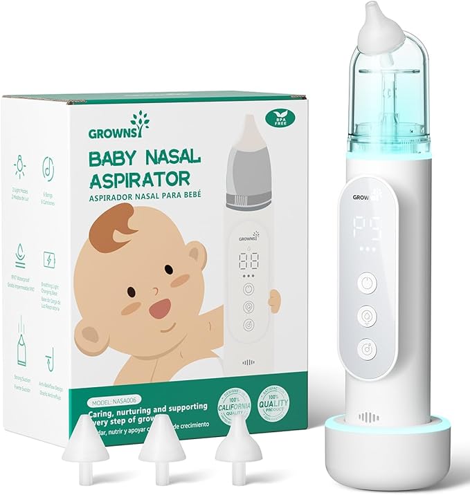 GROWNSY Nasal Aspirator for Baby, Upgraded 5 Suction Levels Baby Nose Sucker, IPX7 Waterproof Electric Nose Suction for Baby, Booger Sucker for Toddlers with Automatic Cleaning &Music &Light Functions