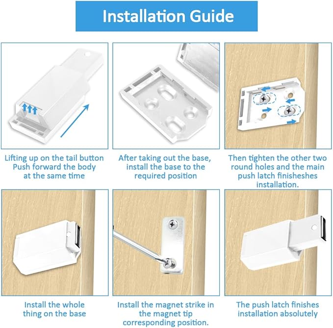 Heavy Duty Push to Open Door Latch, 2 Pack White Magnetic Push Latches, Hidden Push Touch Latch Hardware for Push to Open Cabinet, Magnetic Door Catch for Cabinet Drawer Wardrobe Kitchen Door