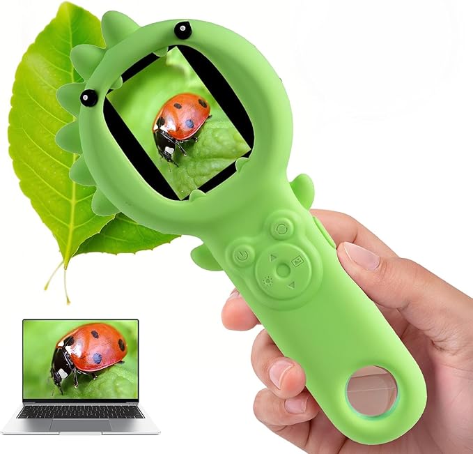 Kids Microscope–500X Digital Pocket Handheld Microscope with Dual Cameras, Autofocus & 32GB Card STEM Educational Toy & Christmas Birthday Gift for Boys & Girls Ages 3 4 5 6 7 8 9 10(Green)