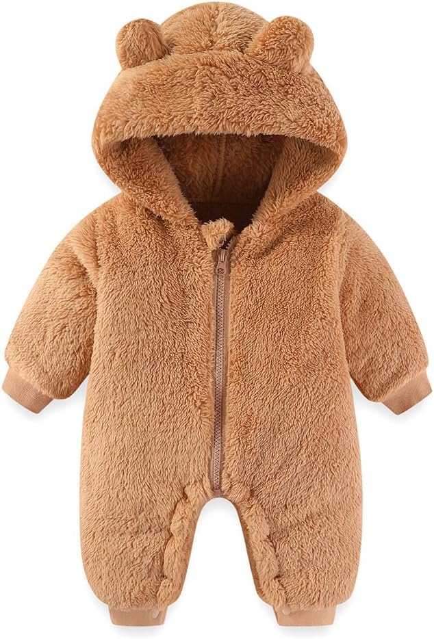 Newborn Baby Bear Outfit Suit Girls Boys Fleece Jumpsuit Romper Hooded Winter Snowsuit Clothes