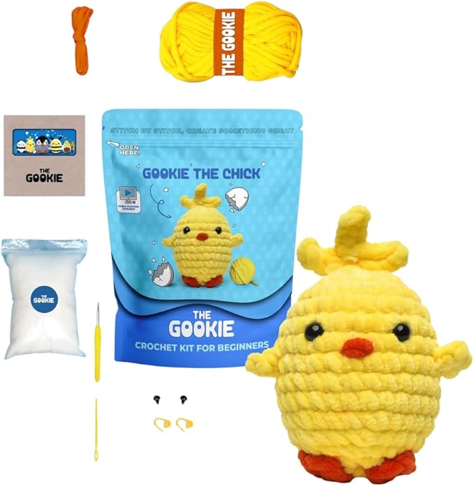 THE GOOKIE Amigurumi Crochet Kit for Beginners – DIY Crochet Kit with Yarn, Hook, Eyes & Stuffing – Easy Starter Set with Video Tutorials – Cute Plush Toy Craft Gift for Kids, Teens & Adults (Chick)