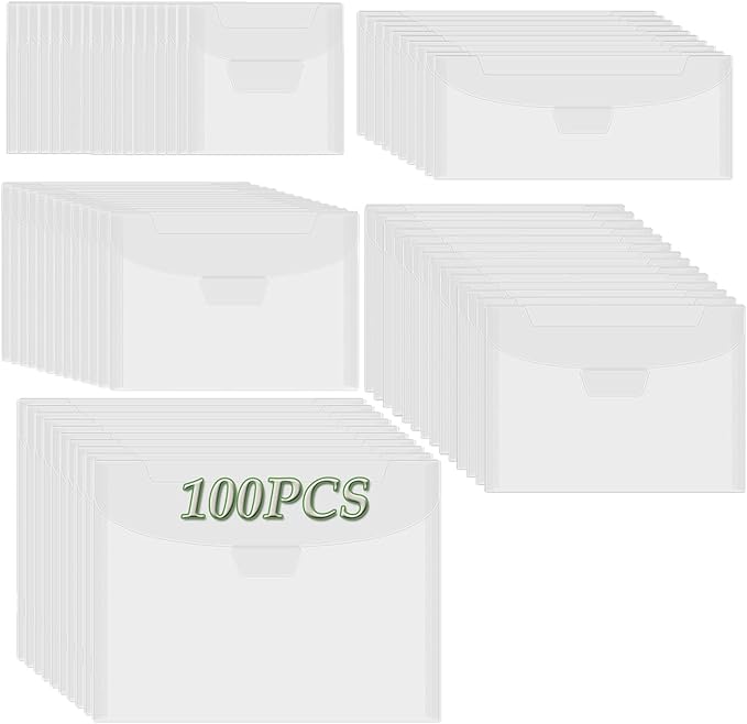 BAOFALI 100 Pcs/Set 5 Sizes Clear Stamp and Die Storage Pockets, Stamp Storage Bags, Plastic Envelopes, Scrapbooking Storage Die Cuts for Stencil Storage Card Making Cutting Dies