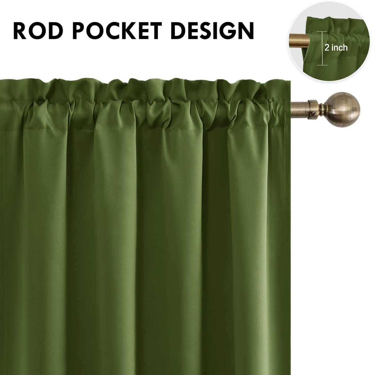 DWCN Blackout Curtains for Living Room Thermal Insulated, Energy Saving & Noise Reducing Bedroom Curtains, Olive Green, W 70x L 63 Inch, Set of 2 Rod Pocket Curtain Panels