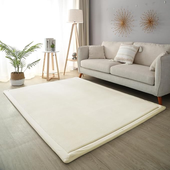 Loartee Nursery Rug Coral Velvet Crawling Rugs Mat Area Rugs Play Crawling Mat(6'7"x9'2", Beige) for Toddler Children Play Mat Yoga Mat Exercise Pads Carpet