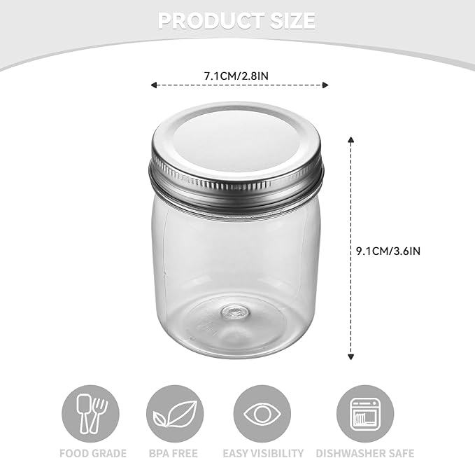 novelinks 8 oz Clear Plastic Jars with Screw-On Lids - BPA-Free Refillable Storage Containers for Slime, Spices, Crafts, Kitchen & Home Organization (48 Pack,Silver)