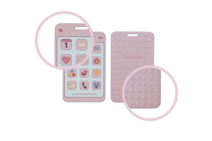 Soft Silicone Phone Shape Teether Boys Girls Baby Molar Teether Chew Toys, Teething Toy (Pink)