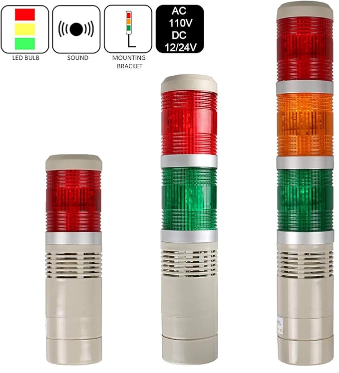 Industrial Signal Column, LED Alarm Tower Lamp Flash Indicator, 2-Layer Stack Warning Light for Safety (110V/Steady ON)