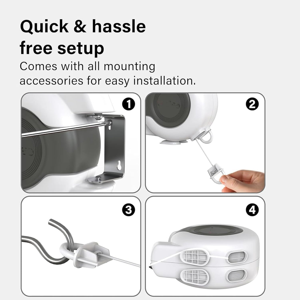Retractable Double Clothesline – 49 ft x 2 Heavy Duty Clothes Line for Indoor & Outdoor Use, Dual Laundry Line with Easy Installation (White)
