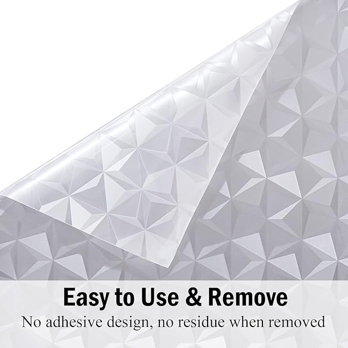 Niviy 3D No Glue Static Cling Window Films Privacy Cut Glass Window Sticker for Bathroom Office Kitchen Window Decor 17.7"x 118", Frosted