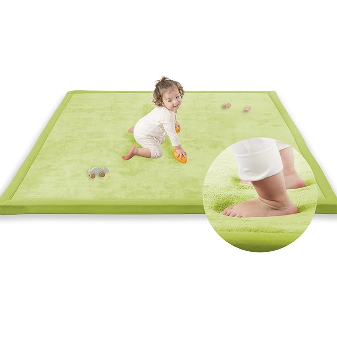 1.3" Thick Baby Play Mat for Floor Playpen, 50x50 Foam Tummy Time Mat, Padded Support Soft Plush Nursery Rug for Infant Kids Toddler Crawling Kick Activity (Light Green)