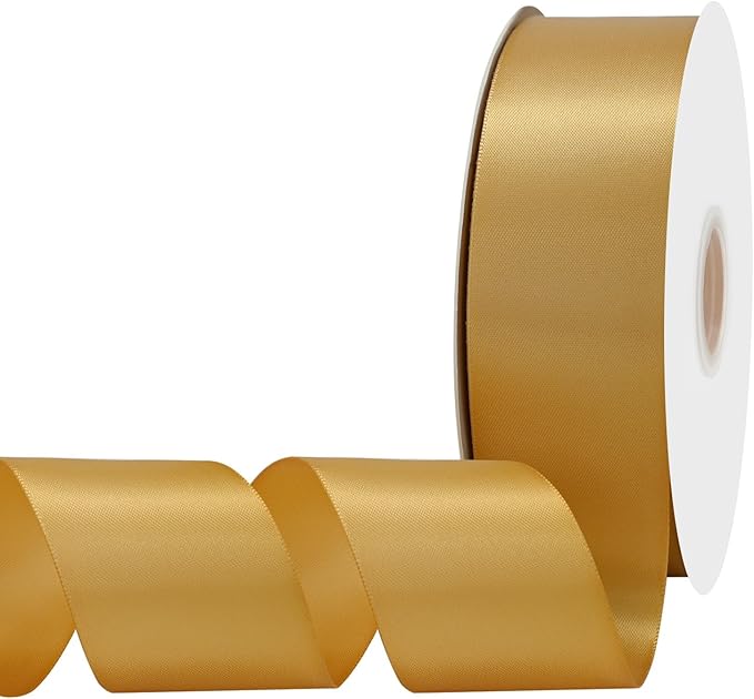 Old Gold Satin Ribbon 1-1/2" X 50 Yards Solid Color Double Faced Ribbons Perfect for Crafts Wedding Decor Bow Making Arts Sewing and More