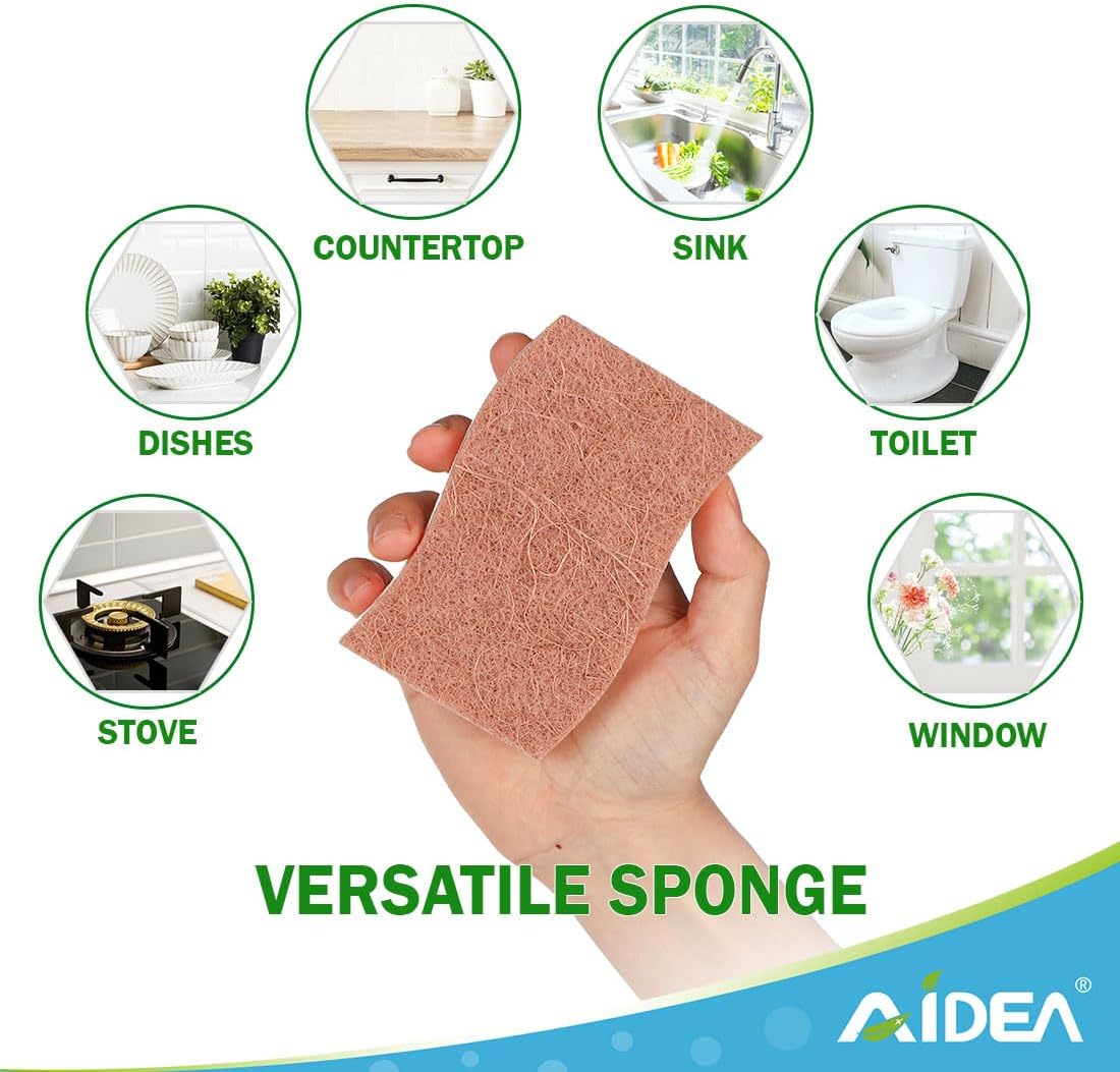 AIDEA Sponges Non Scratch, 12Count, Natural Sponge for Non Stick Cookware, Sponges Kitchen, Cellulose Scrub Sponge for Dishes, Cleaning Power for Kitchen, Bathroom, Household