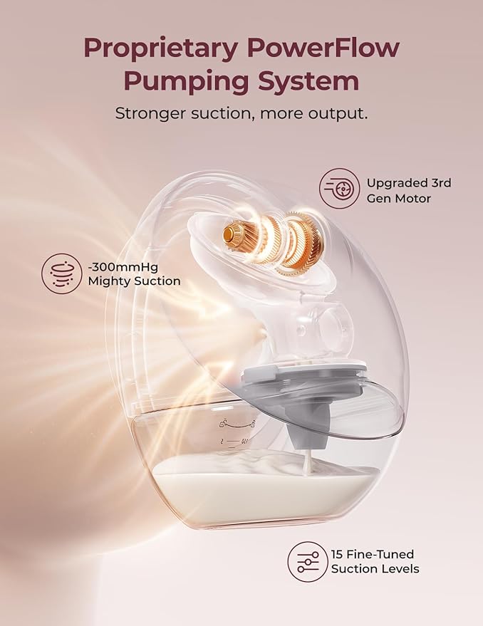 Momcozy Breast Pump Hands Free Upgraded Mobile Flow | M9, App Discreet Control with Personalized Multi-Modes & 15 Levels, Wearable Breast Pump 24mm, 1 Pack Gray