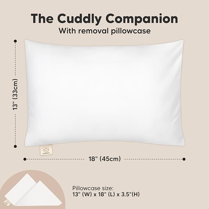 Toddler Pillow with Pillowcase - 13x18 My Little Cuddly Pillow, Viscose Derived From Bamboo Nursery Toddler Pillows for Sleeping,Kids Pillow,Small Travel Pillows,Mini Toddler Bed Pillow (Soft White)