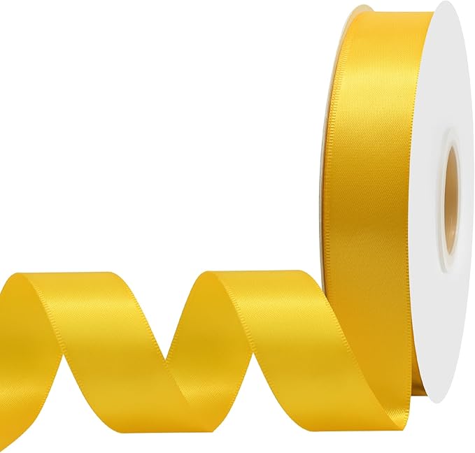 Maize Yellow Satin Ribbon 1" X 50 Yards Solid Color Double Faced Ribbons Perfect for Crafts Wedding Decor Bow Making Arts Sewing and More