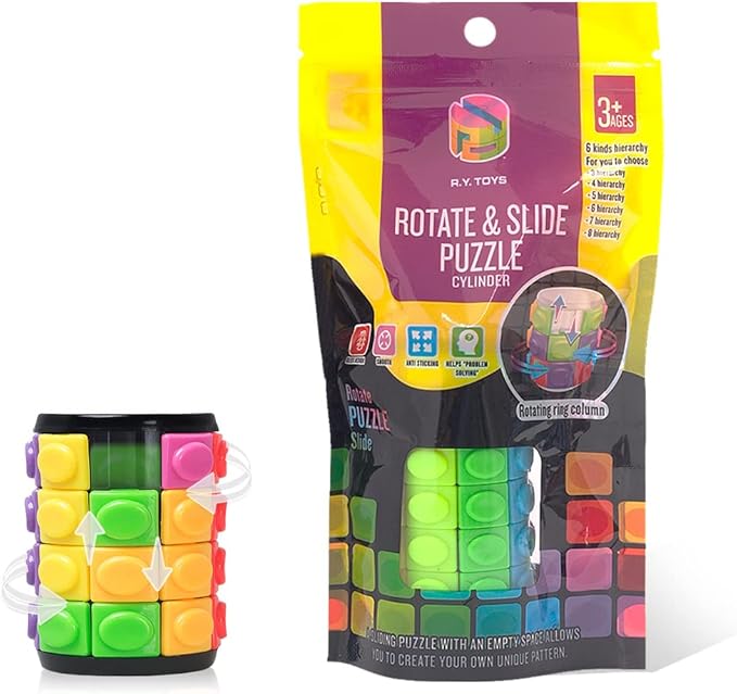 R.Y.TOYS Rotate and Slide Puzzle-Design Patent,Fidget Toys(Restore Order/Create Patterns) 8 Colors,4 Layers-Detach Piece for Quick Play,Brain Teaser,Sensory Toys,Birthday Gifts,Easter Basket Stuffers