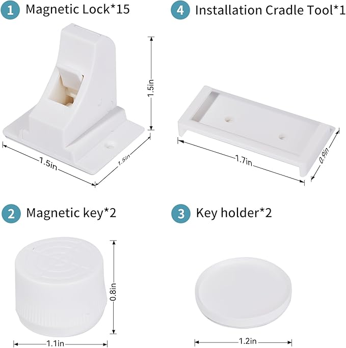 Adhesive Magnetic Cabinet Locks Baby Proofing for Cabinets & Drawers (30 Locks and 4 Keys)