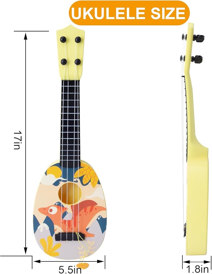 YOLOPLUS+ Kids Toy Ukulele, Kids Guitar Musical Toy,17 Inch 4 Steel Strings, with Pick, Play Early Educational Learning Musical Instrument Gift for Preschool Children (Yellow)