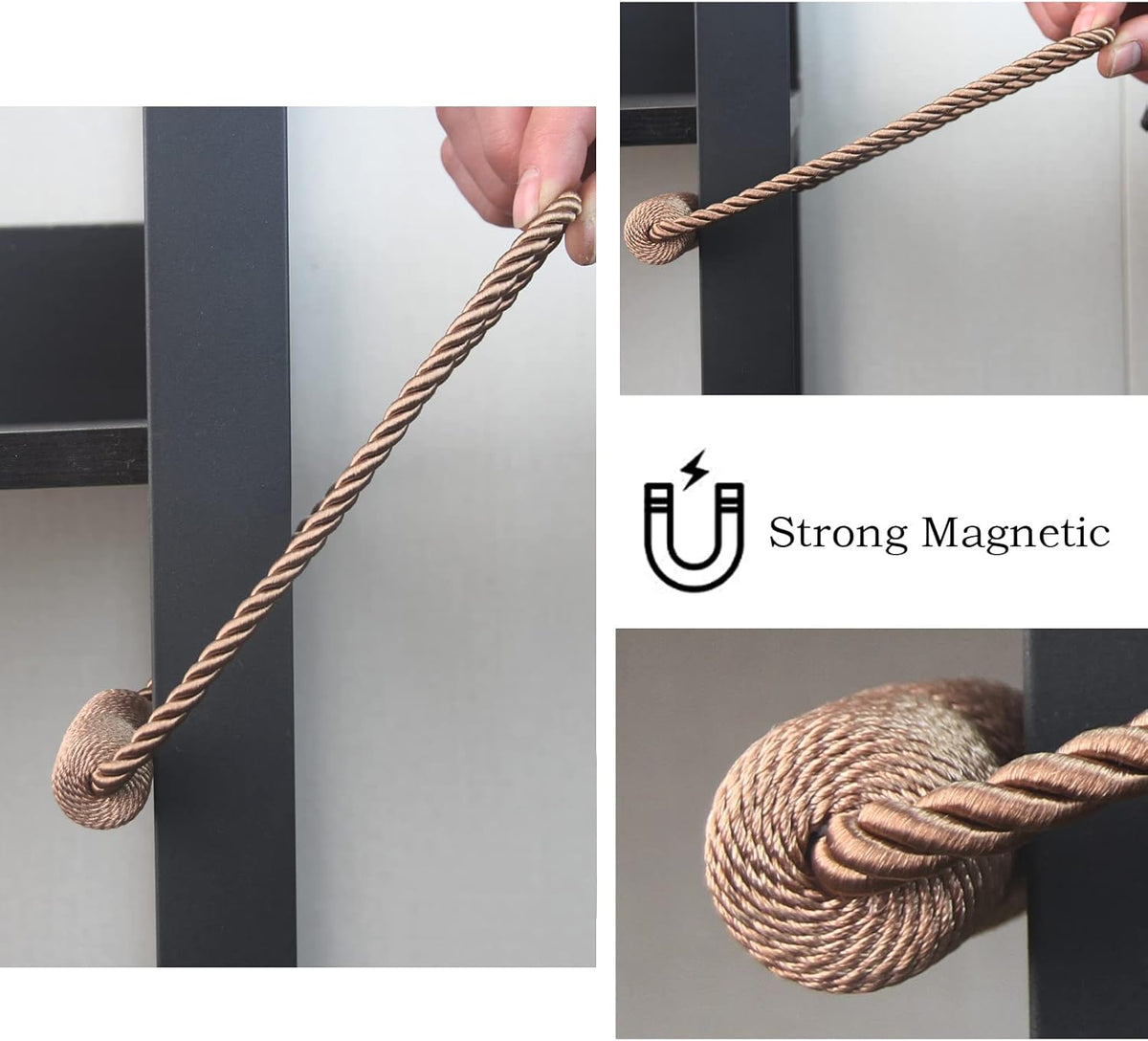 Magnetic Curtain Tiebacks 6 Pack Khaki Curtain Rope Tieback Curtain Holders for Drapes Modern Tie Backs Decorative Curtain Holdbacks