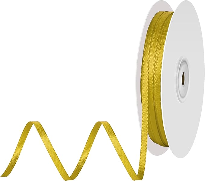 1/8 Inch X 100 Yards Gold Satin Thin Ribbon Solid Color Double Faced Ribbons Perfect for Crafts Wedding Decor Bow Making Arts Sewing and More