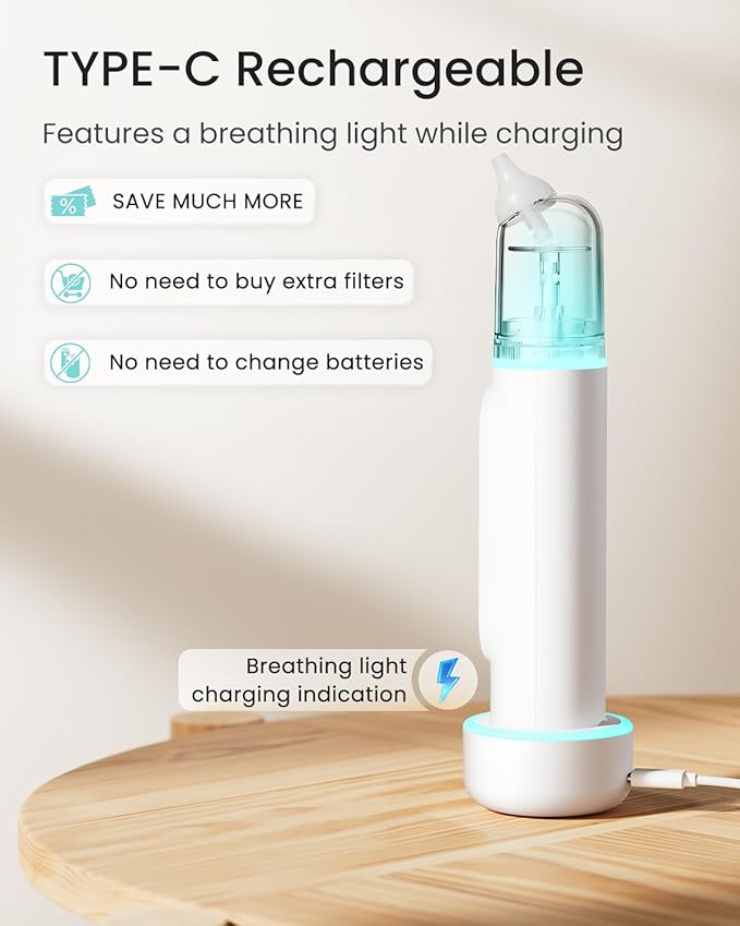 GROWNSY Nasal Aspirator for Baby, Upgraded 5 Suction Levels Baby Nose Sucker, IPX7 Waterproof Electric Nose Suction for Baby, Booger Sucker for Toddlers with Automatic Cleaning &Music &Light Functions