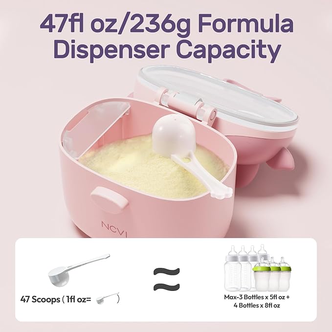 NCVI Baby Formula Dispenser On The Go, Formula Container To Go, Formula Holder for Travel, Outdoor Picnic with Baby Infant, Portable Container for Milk Powder, Snacks, Candy, Fruits (Pink)