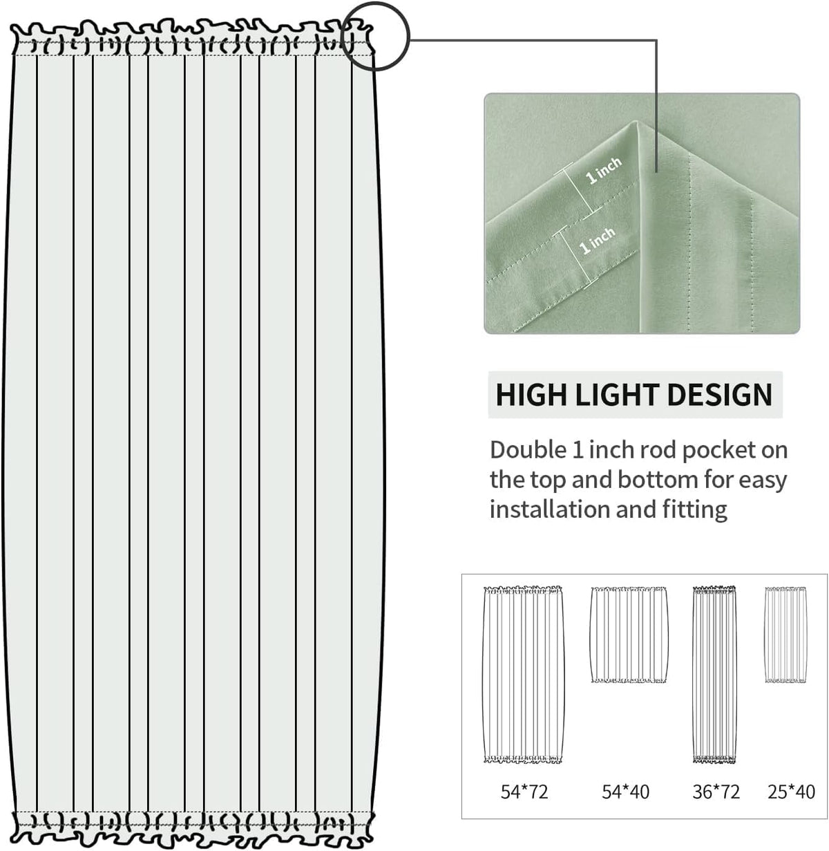 DWCN French Door Curtains – Rod Pocket Thermal Blackout Curtain for Doors with Glass Window, Kitchen and Patio Doors for Privacy, 36 X 72 Inches Long, 1 Curtain Panel with Tieback,Bean Green