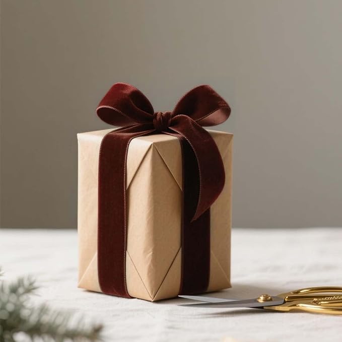 LaRibbons Thin Velvet Ribbon 1 Inch x 25 Yards, Brown Velvet Ribbon for Christmas Tree, Gift Wrapping, Wreath Bow, Outdoor Decoration