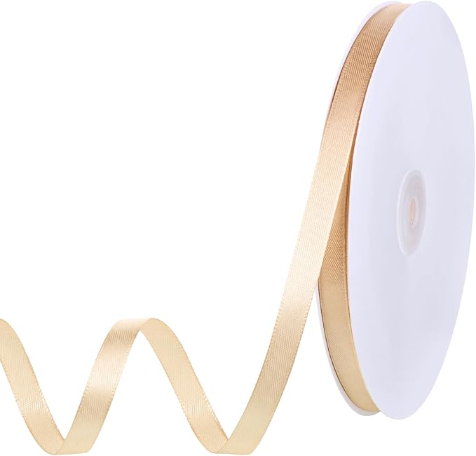 120 Yards Champagne Ribbon 3/8 Inch Thin Gold Satin Ribbon Craft Fabric Christmas Ribbons for Hair Bow Making Gift Wrapping Floral Bouquet Party Birthday Graduate Gift 2025 Decorations