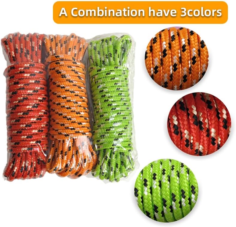 Diamond Braided Polypropylene Rope Nylon Rope Mix Thick Heavy Duty Ropes 1/4 inch 25ft High Strength Rope Perfect for Clothesrope Camping Hiking and Other Outdoor Activities 1/4 25ft 3Pack