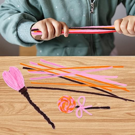 110 Piece Orange Craft Pipe Cleaners - Chenille Stem Art Supplies for Home Decoration Projects