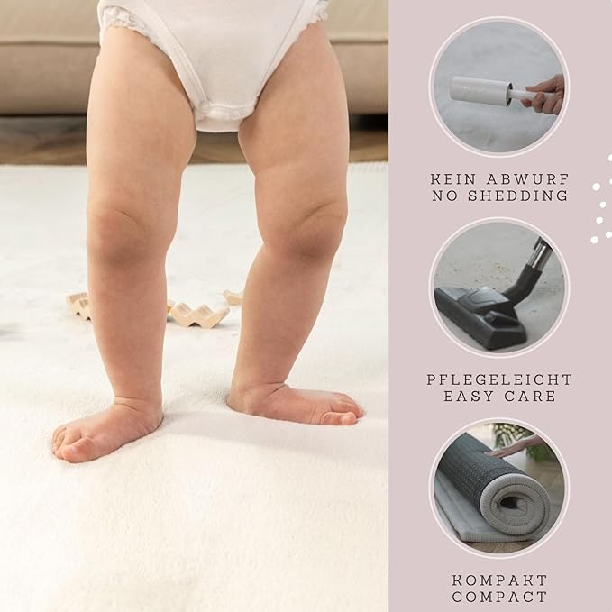 Premium Baby Play Mat 60”x80” Light Gray – Cloud-Soft Coral Velvet Memory Foam Rug for Crawling & Play – Non-Slip, Water-Repellent, Easy-Care Tummy Time Mat – Non-Toxic Padded Playmat