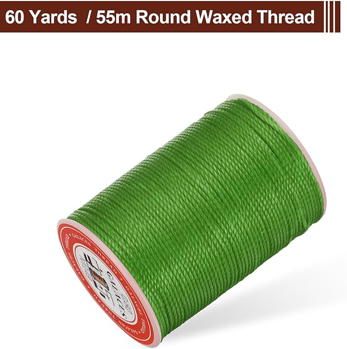 uxcell Round Leather Sewing Waxed Thread, 55m / 60 Yards Wax Polyester String, 0.8mm Waxed Stitching Cord for Leather Crafts, Bookbinding, Bracelets Braided, Light Green