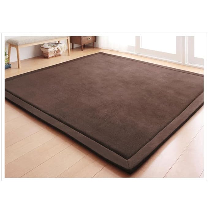 Loartee Coral Velvet Crawling Rug (6'8"x 6'8", Coffee) for Toddler Children Play Area Rug Yoga Mat Exercise Pad Carpet