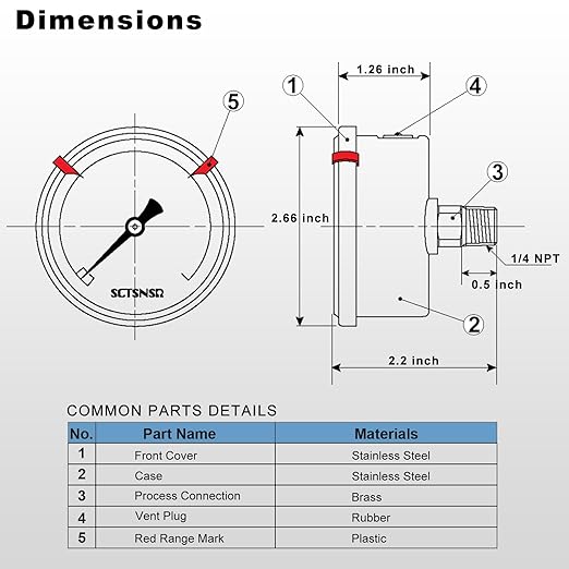 0 to 160 Psi Pressure Gauge, Glycerin Liquid Filled, 2.5 inch Dial, 1/4" NPT Back Mount, Stainless Steel Case, for Air Compressor, Well Pump, Water, RV, Tire, CO2, Pipe, Gas, Pressure Test