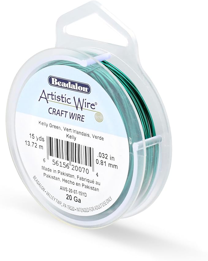Artistic Wire, 20 Gauge Tarnish Resistant Colored Copper Craft Wire, Kelly Green, 15 yd