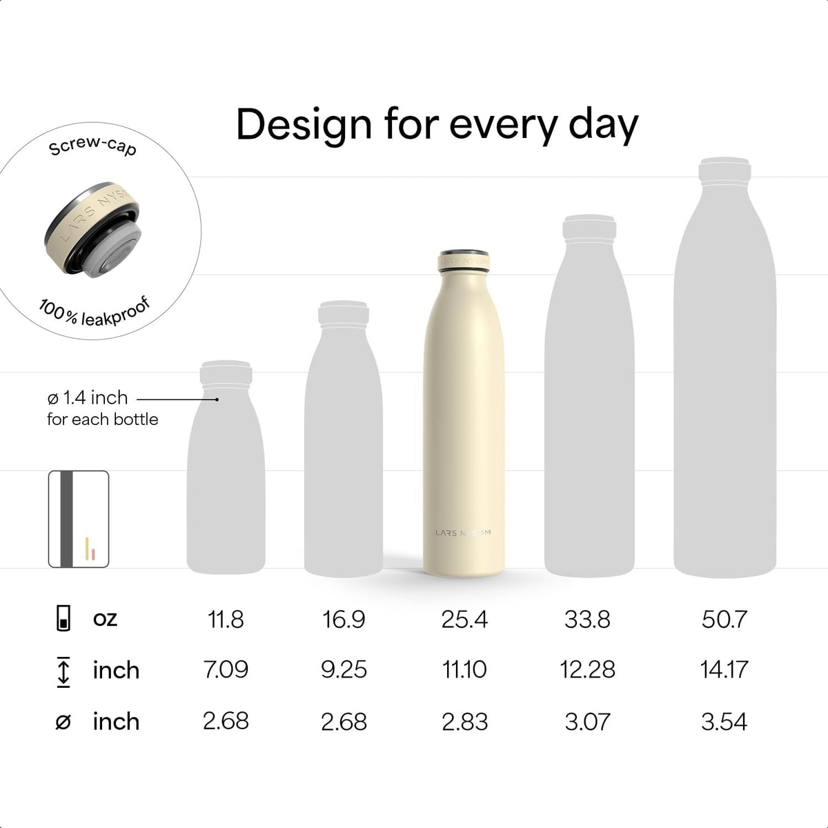 LARS NYSØM Stainless Steel Insulated Water Bottle 12oz 17oz 25oz 34oz 51oz | Insulated Thermo Flask for Hot and Cold Beverages | Leakproof Drinking Bottle (Sage Green, 25.4oz)