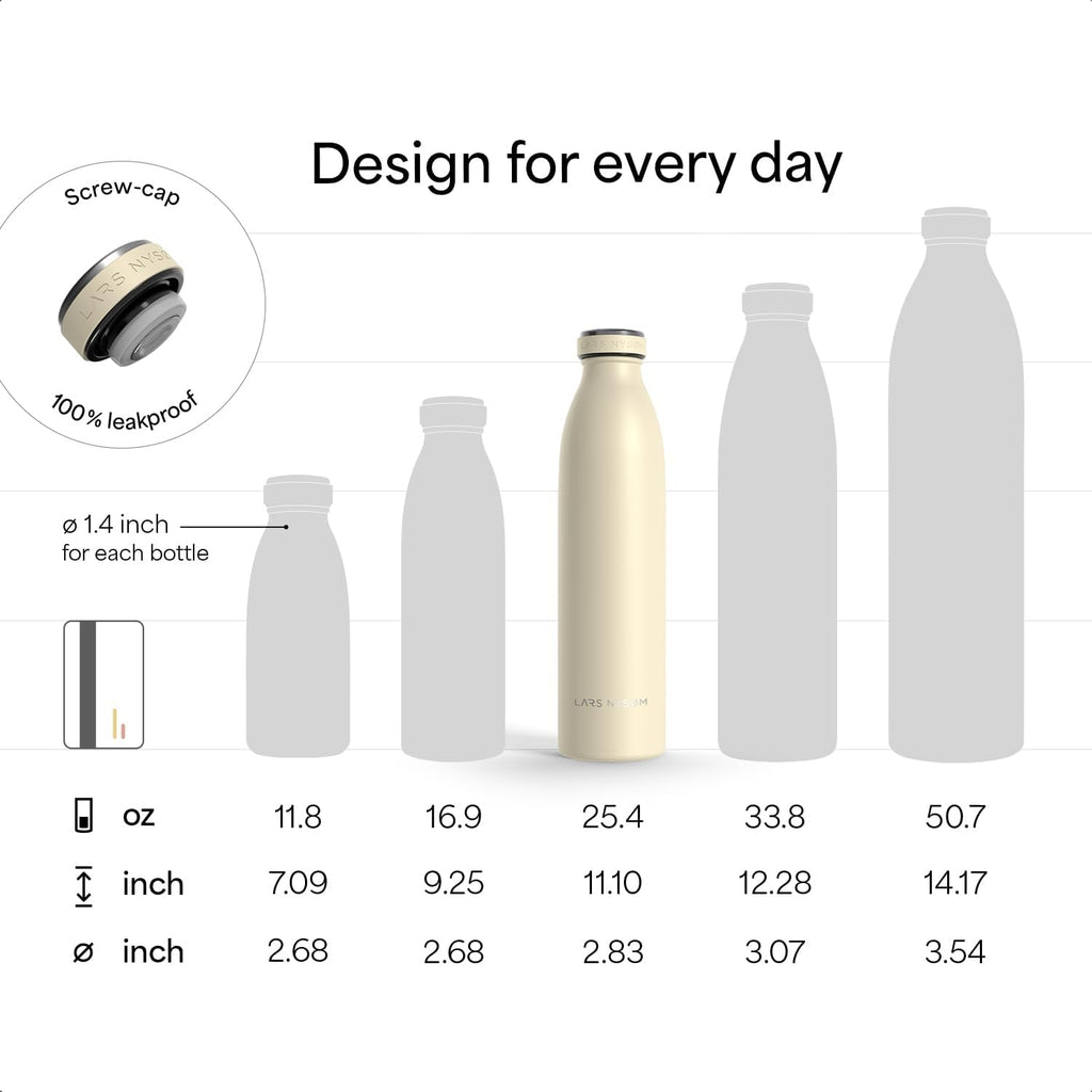 LARS NYSØM Stainless Steel Insulated Water Bottle 12oz 17oz 25oz 34oz 51oz | Insulated Thermo Flask for Hot and Cold Beverages | Leakproof Drinking Bottle (Mocha Brown, 25.4oz)