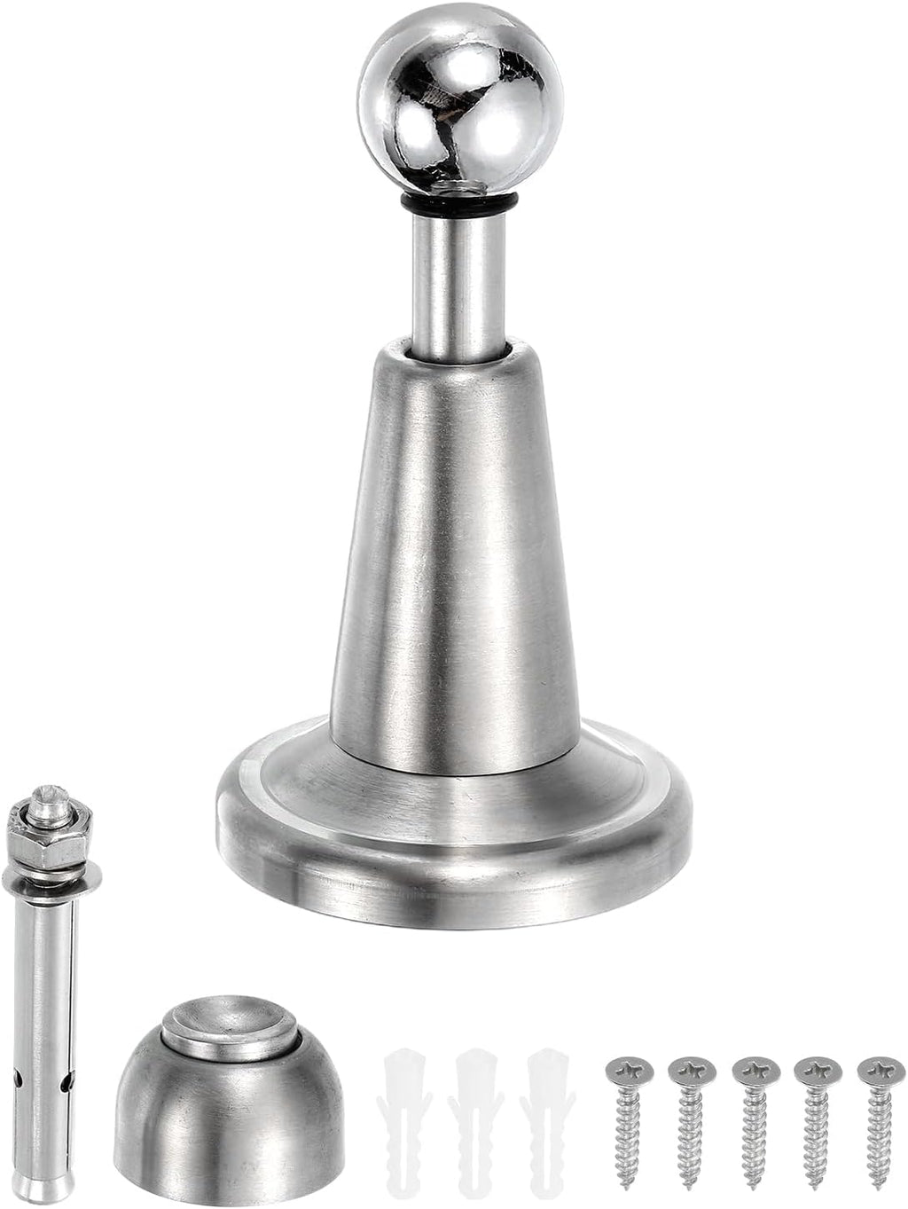 uxcell Magnetic Door Stopper, 304 Stainless Steel Magnetic Door Stop Catch, Soft-Catch Brushed Nickel Hold Door Open Wall Mount for Bottom of Door, Silver