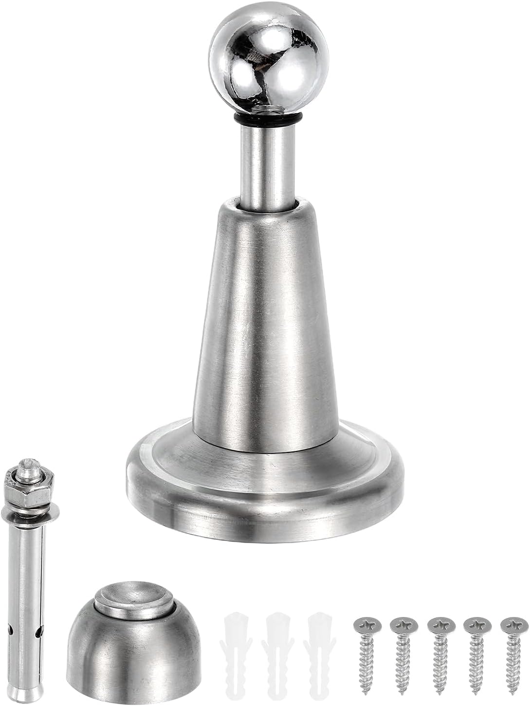 uxcell Magnetic Door Stopper, 304 Stainless Steel Magnetic Door Stop Catch, Soft-Catch Brushed Nickel Hold Door Open Wall Mount for Bottom of Door, Silver