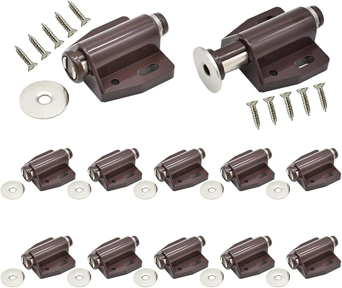 12Pack Magnetic Touch Push to Open Door Latch for Heavy Duty Door Push Release Latch Kitchen Drawer Push Catch Pop Out Latch Kitchen Closet Door Closing (Brown)