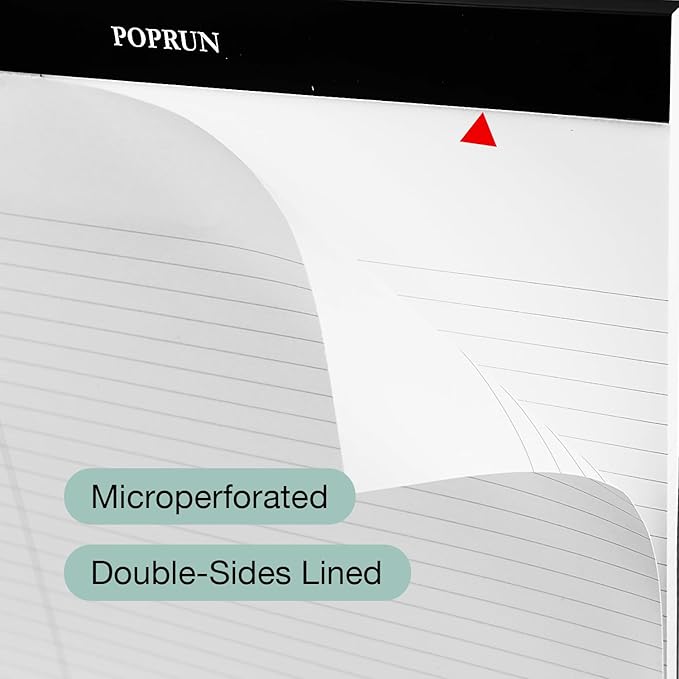 POPRUN White Legal Pads 8.5 x 11.75 College Ruled, 100GSM Writing Paper Pad, Bulk Lined Notepad Notebooks for Work School, Classroom Office Supplies, 3 Pack