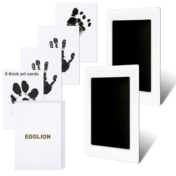 2-Pack Inkless Baby Hand and Footprint Kit with Mess-Free Ink Pad – Baby Safe Ink Pad for Hand, Foot & Paw Prints – Newborn Footprint & Paw Print Kit for Dogs and Cats – 8 Cards(Jet Black, L)