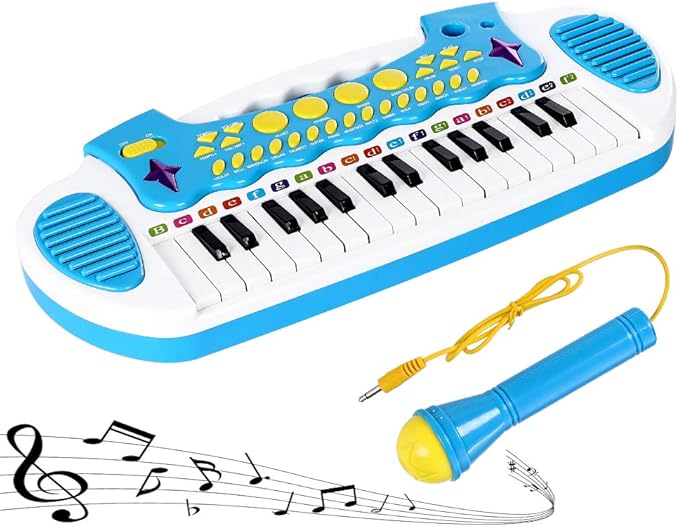 Love&Mini Piano Toy Keyboard for Kids - Baby Girls Toys with 31 Keys and Microphone Musical Instrument Birthday Gift for 3+ Years Old Girls and Boys (Blue)