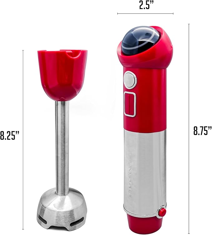 OVENTE Cordless Immersion Hand Blender, 300W Rechargeable Handheld Portable Stick Mixer with Speed Pulse Activating Sensor and Stainless Steel Blades for Smoothies, Shakes or Baby Food, Red HR995R