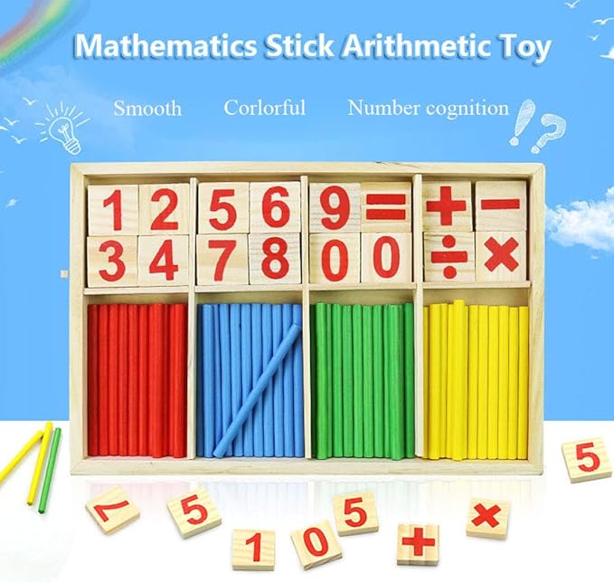 Umbresen Montessori Toys Math Educational Toy - Wooden Intelligence Sticks Number Cards and Counting Rods with Box