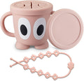 Silicone Snack Cups Food Container for Toddlers and Babies, Spill Proof Training Cup with Snack Cup Lid & Dust Proof Lid, Comes with a toy strap, Without BPA, Lead, or Phthalates (Pink)